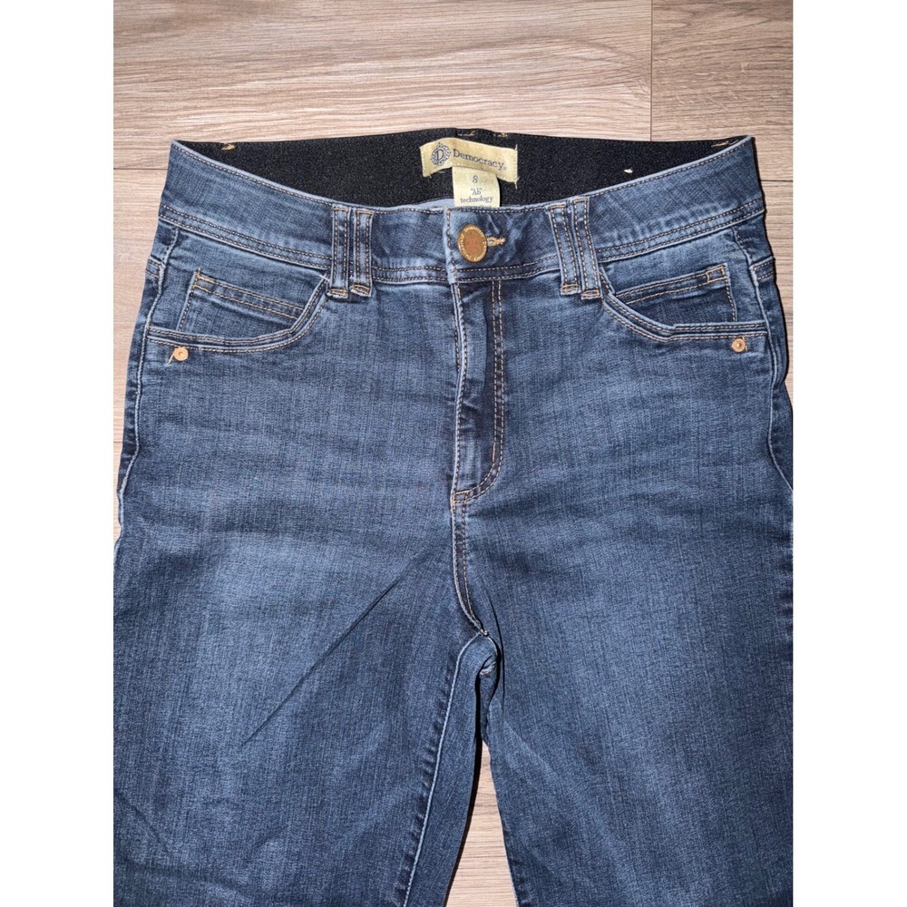 Democracy Ab Solution Straight Leg Jeans Dark Wash Frayed Hem Size 8 X4 - Picture 5 of 9